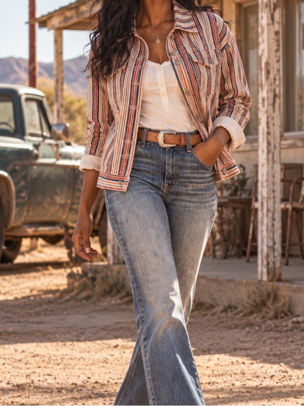Wrangler Girlfriend Striped Denim Jacket Western Americana NWT L